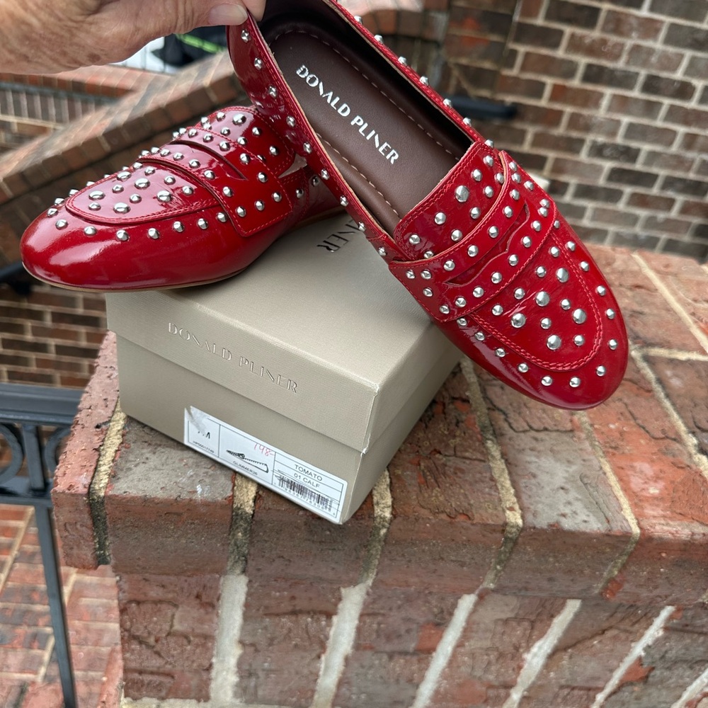 Donald J. Pliner Red Studded Patent Leather Loafers NWT - Picture 8 of 9